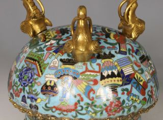 Chinese Cloisonne and Gilt Bronze Censer and Cover 19thC 10