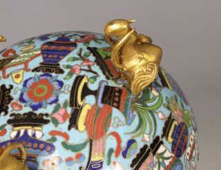 Chinese Cloisonne and Gilt Bronze Censer and Cover 19thC 11