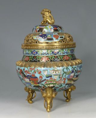Chinese Cloisonne and Gilt Bronze Censer and Cover 19thC 5