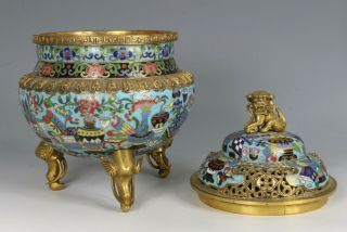 Chinese Cloisonne and Gilt Bronze Censer and Cover 19thC 7