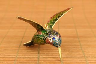 Chinese Old Cloisonne Hand Painting Hummingbird Statue Netsuke Collectable