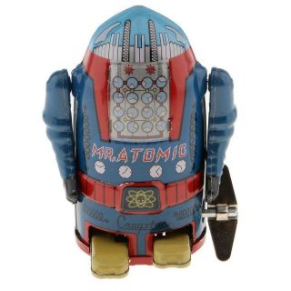 Vintage Wind Up Mechanical Walking Tin Toys Robot Mr.  Atomic Blue Collectibles