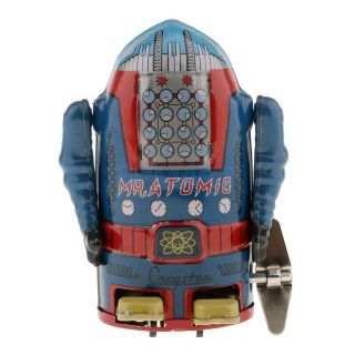 Vintage Wind Up Mechanical Walking Tin Toys Robot Mr.  Atomic Blue Collectibles 6
