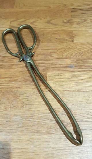 Vintage Brass Coal Tongs For Open Fire Wood Burner Fireplace 30 Cms Length