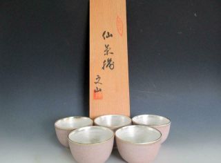Japanese Arita Ware Tea Cup 5set W/signed Box/ Silver Leaf Inside/ 8977