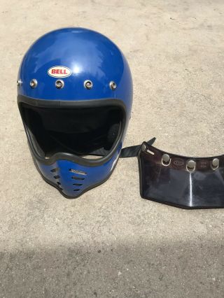 Vintage 1975 Bell Moto 3 Blue Size 7 1/8 57 Motorcycle Helmet