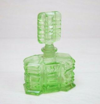 Antique Handmade Green Crystal Glass Perfume Bottle 1900 