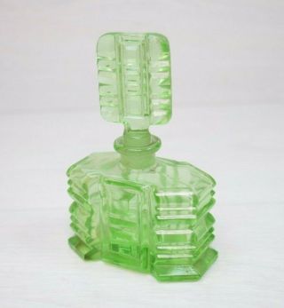 Antique Handmade Green Crystal Glass Perfume Bottle 1900 ' s Retro Deco Art Women 2