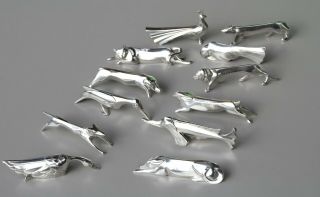 Art Deco Gallia - Christofle French Silverplate 12 Animal Knife Rests Sandoz