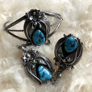 Vintage Navajo Sterling Silver And Turquoise Slave Bracelet Size 7 Ring