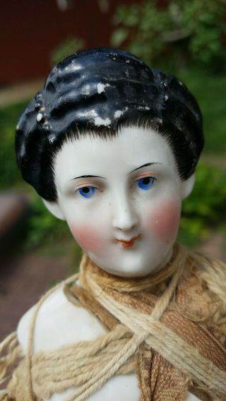 Antique China Doll Rare Hairstyle W Brush Strokes And Bun Well Loved Awesome
