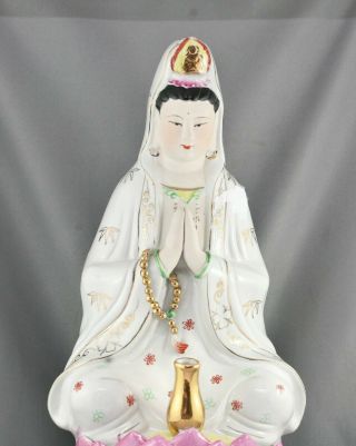 Large Vintage Chinese Hand Painted Porcelain Statue Of Goddess Guan Yin