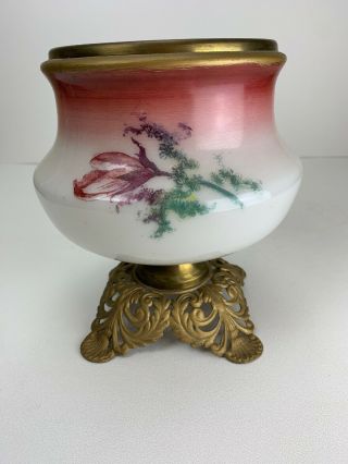 Antique Gwtw Style Victorian Kerosene Oil Lamp Base Pot Hand Painted