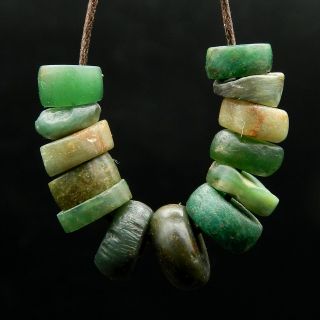 Kyra - 13 Ancient Serpentine Beads - 8.  9 To 12.  7 Mm Dia - Saharian Neolithic