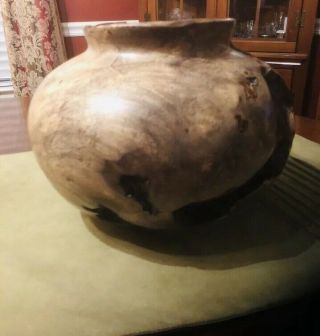 Burl Wood Artist Signed Buckeye 2000 Lrg.  Bowl With Lip Edge