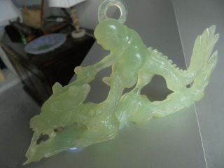 Superly Carved Antique Chinese Jade Boy Riding Fiery Dragon