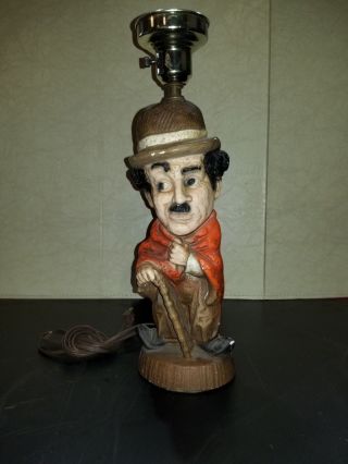 Vintage Charlie Chaplin Hand Painted Chalkware Statue Lamp