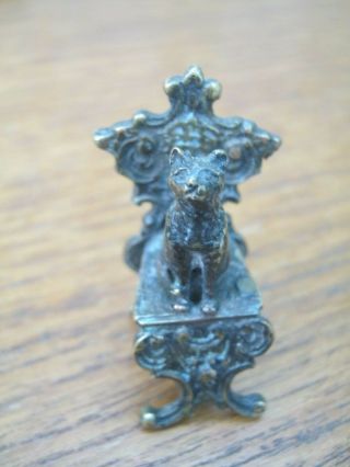 Unusual Miniature European Vienna Bronze Of A Regal Cat Sat Upon A Throne 2