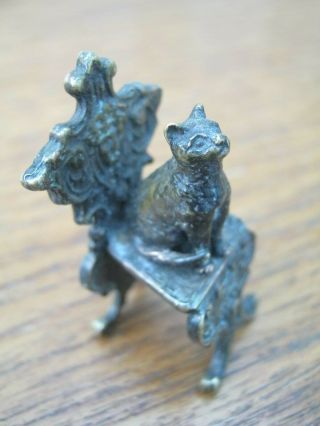 Unusual Miniature European Vienna Bronze Of A Regal Cat Sat Upon A Throne 3