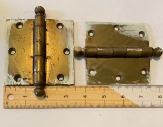 Vintage Stanley Brass Plated Nos 3 1/2 Inch X 3 1/2 Inch Door Hinges