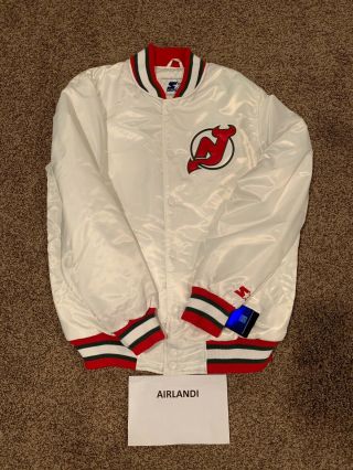 Jersey Devils Retro Vintage Starter Satin Jacket Size Large White 334 Club