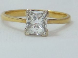 Fine 90 Point Emerald Cut Diamond 18 Carat Gold Solitaire Ring,  Marked 750