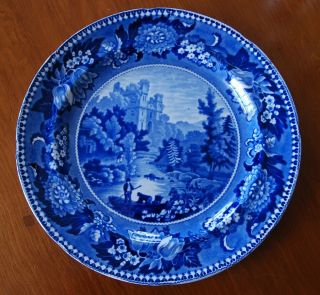 Early 19th C Dark Blue Staffordshire " Bamborough Castle " 10 " Plate,  Adams