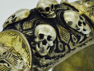 One Of A Kind 18th C Georgian Occult Memento Mori Skulls Silver&enamel Bracelet