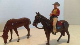 (4) Vintage 1950 ' s England Brintains Timpo Lead Horses & Cowboy Riders 2