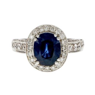 Estate Royal Blue Sapphire Diamond Engagement Ring 18k White Gold