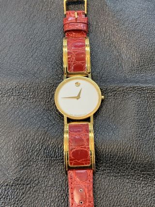 Rare Vintage Movado Museum Swiss Ladies Watch With Leather Gold Links Band