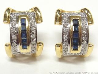 Giant 18k Gold Natural Sapphire Diamond Earrings Oversize Huggie Hoops 24.  7gram