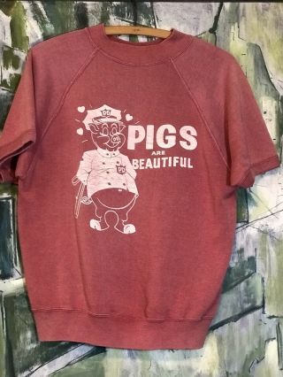 Vintage 1960s Pigs Are Sweatshirt M Biker Hippie Protest 60s T - Shirt