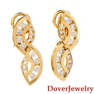 Estate 1.  82ct Diamond 14K Yellow Gold Wavy Drop Earrings 7.  3 Grams NR 2