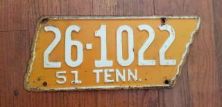 Vintage 1951 Tennessee Vols License Plate Authentic