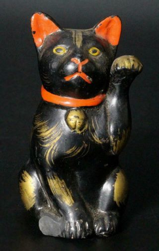 Smn23 Japanese Ceramic Maneki Neko Vintage Pottery Cat Ornament Early Showa Era