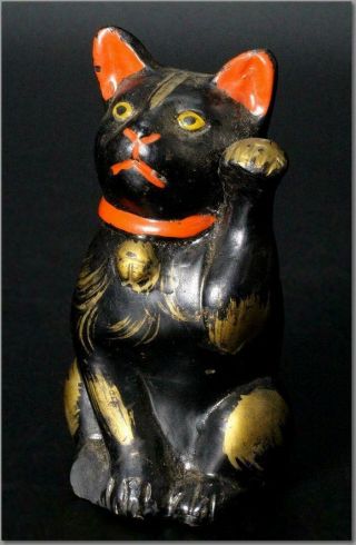 SMN23 Japanese Ceramic Maneki Neko Vintage Pottery cat ornament early Showa era 2