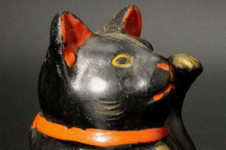 SMN23 Japanese Ceramic Maneki Neko Vintage Pottery cat ornament early Showa era 8