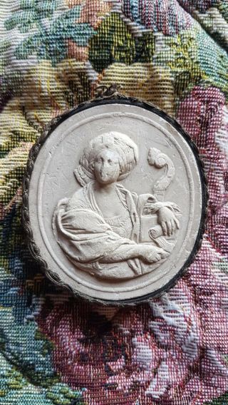 Rare Ancient Meerschaum Bas Relief Of Noble Woman : Frame In Silk Florence 1779