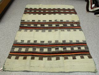 Antique Navajo Transitional Blanket White Field With Yellow/red 38 " X 60 " C.  1890