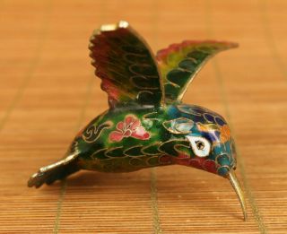 Rare Chinese Old Cloisonne Hummingbird Statue Pendant Noble Gift Decoration