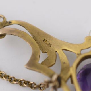 Antique Art Nouveau 10k Gold Amethyst Briolette Pearl Festoon Pendant Necklace 10