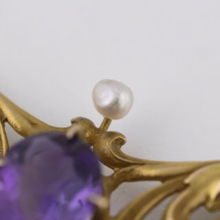 Antique Art Nouveau 10k Gold Amethyst Briolette Pearl Festoon Pendant Necklace 8