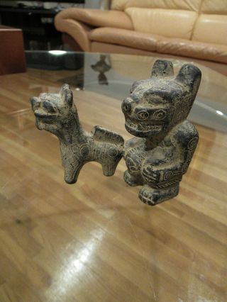 Pair Ancient Antique Pre - Columbian Peruvian Dog Figures Inca Style - From Peru