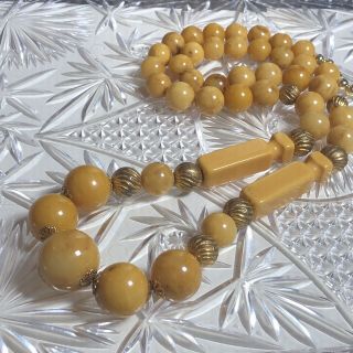 Vtg Amber Egg Yolk Butterscotch Bakelite Beaded Necklace Art Deco 96g