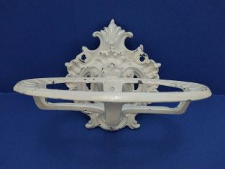 Vintage White Chippy Metal Wall Mount Soap Dish Shabby Chic Ornate Bathroom Deco