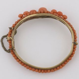 Antique Victorian 800 Silver Natural Pink Coral Cluster Bead Wide Bracelet 3