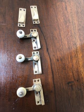 2 Complete Victorian Brass Window Catches With One Other.