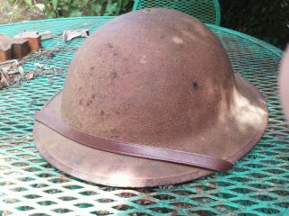 Vintage Ww1 British Brodie Doughboy Type Helmet With Chin Strap