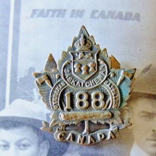 WWI Canada Military Collar Badge - 188th Prince Albert Sask 2